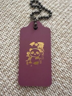 Coach Purple Panda Bamboo Gold Foil Luggage Tag / Bag Charm Asia Exclusive Small